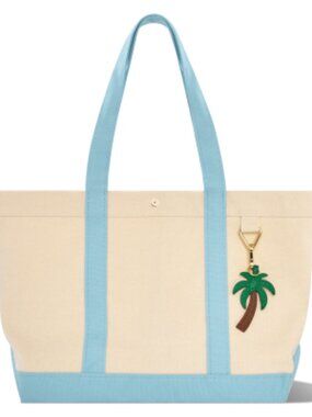 Baublebar Large Canvas Tote With Palm Tree Charm Beach Pool NEW